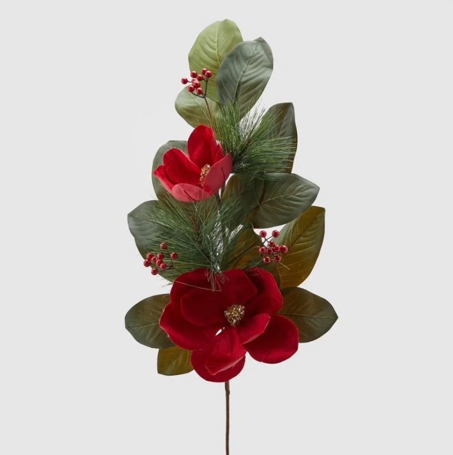 Ramo decorativo di Magnolia rosso e oro - 104 cm  - EDG